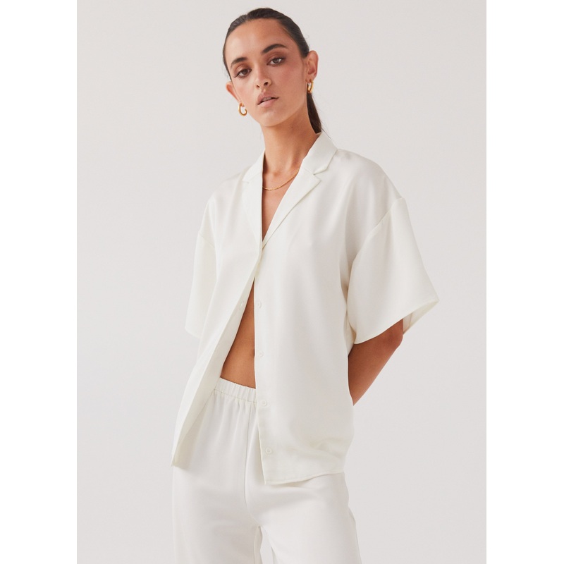 Palm Cove Satin Shirt – Pearl Dove