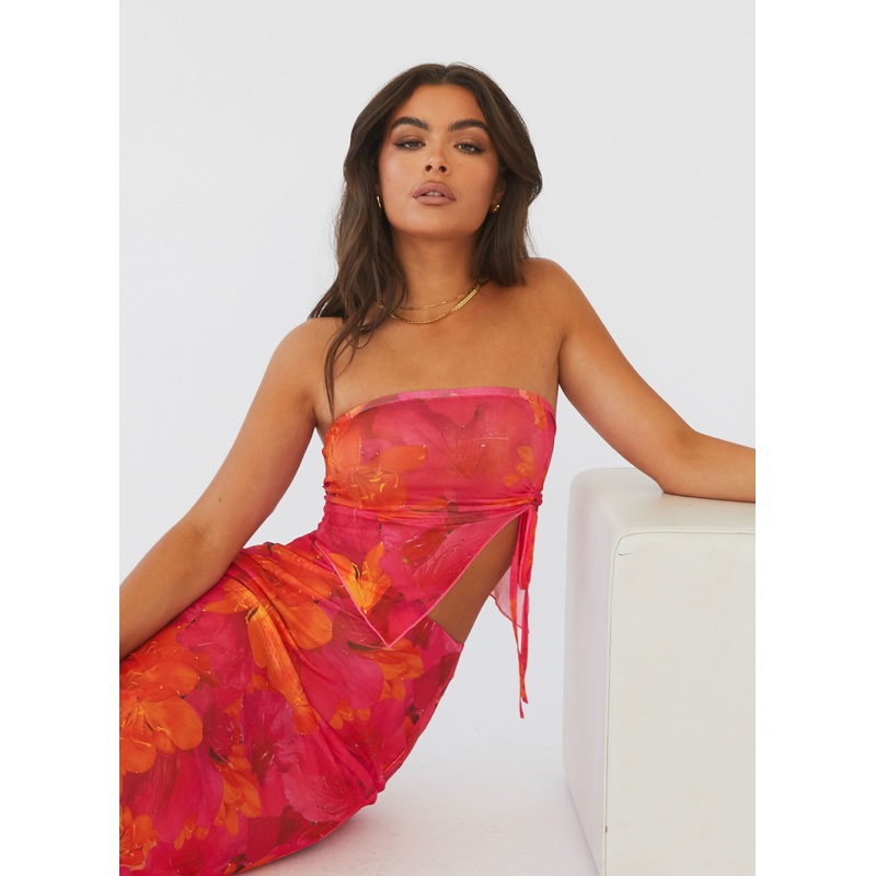 Rooftop Party Mesh Tube Top – Floral Sun