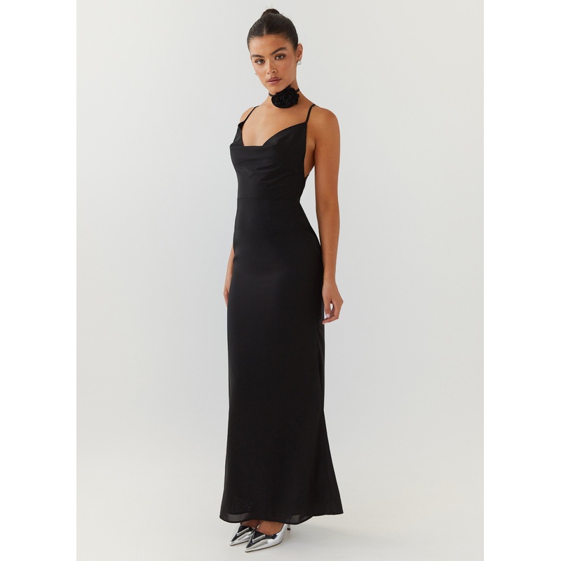 Royal Charm Rose Maxi Dress – Black