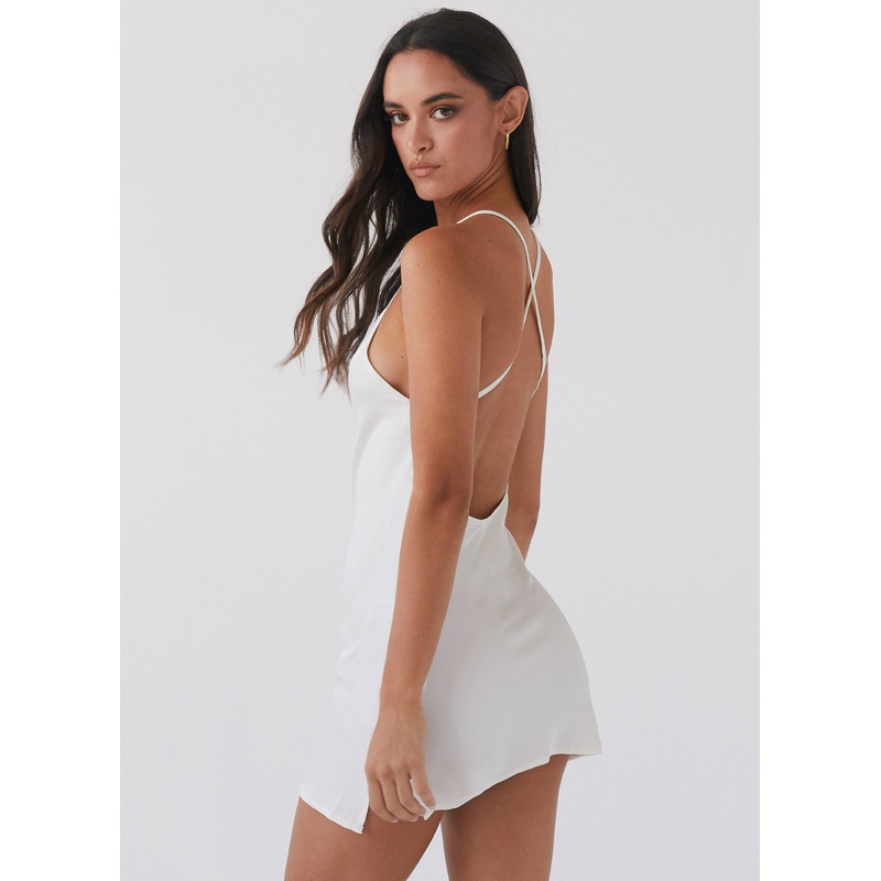 Sweet Temptation Satin Mini Dress – Pearl