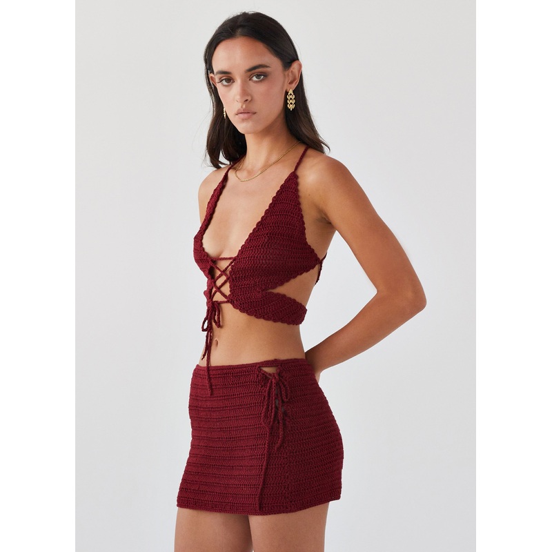 Wild Hearts Crochet Mini Skirt – Cherry Rose