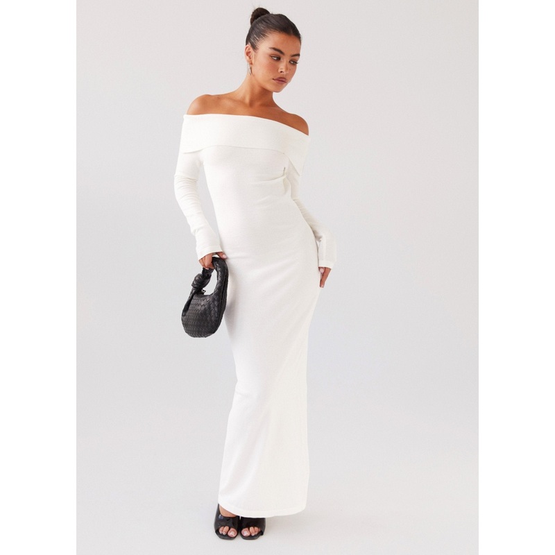 Alexandra Off Shoulder Knit Maxi Dress – Ivory