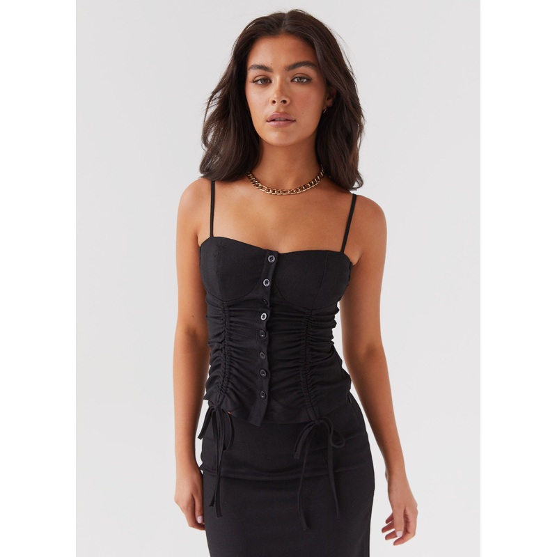 Ariana Linen Bustier Top – Black