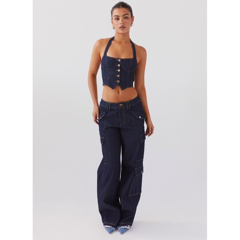 Avari Halterneck Denim Vest – Indigo