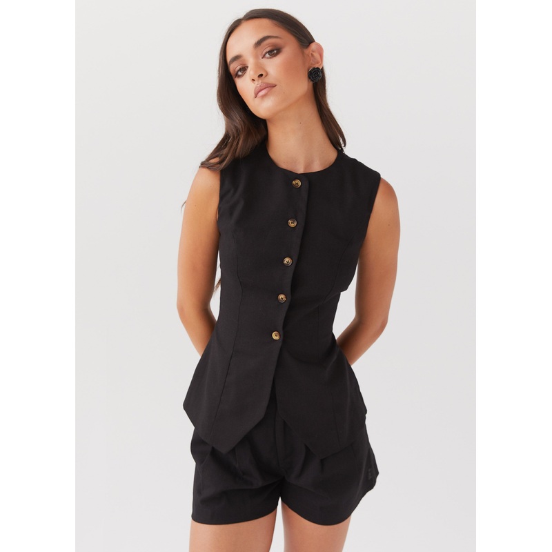 Born For Bordeaux Linen Vest – Black