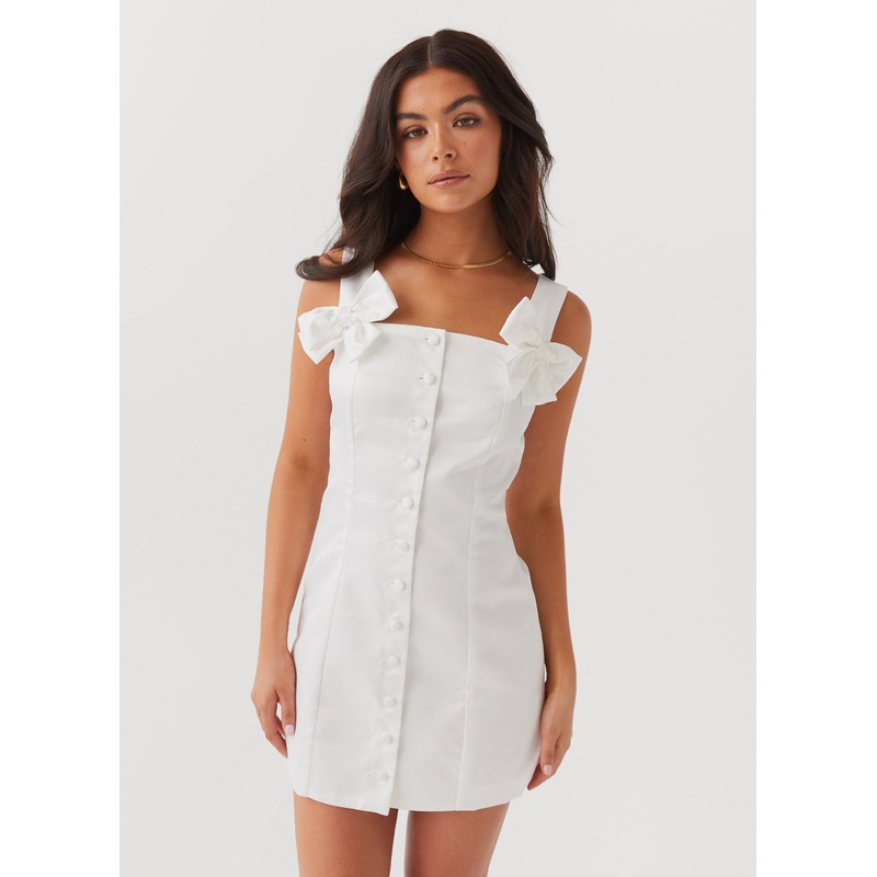 Brielle Bow Satin Mini Dress – White
