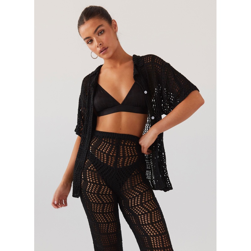 Cabo Paradise Crochet Shirt – Black