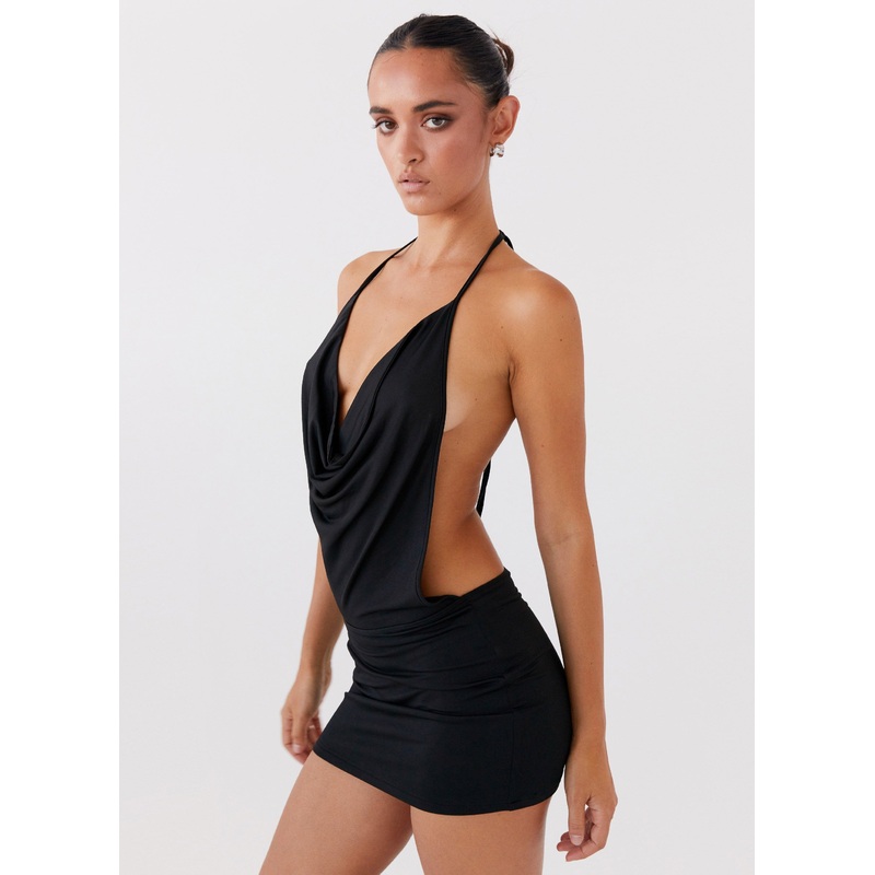 Calista Halterneck Mini Dress – Black