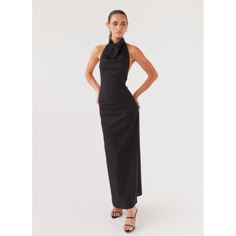 Cartia Linen Maxi Dress – Black