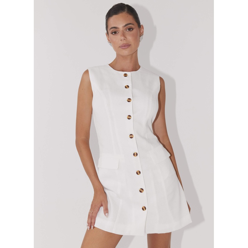 Castello Fiore Linen Mini Dress – White