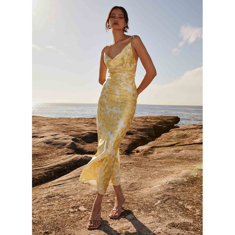 Coastal Escape Satin Maxi Dress – Daffodil