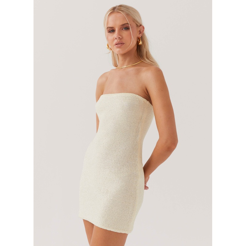 Dance The Night Tube Knit Mini Dress – Pearl Shimmer
