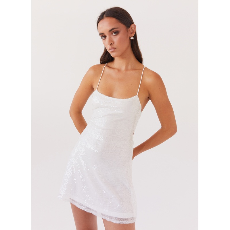 Endless Glow Sequin Mini Dress – White
