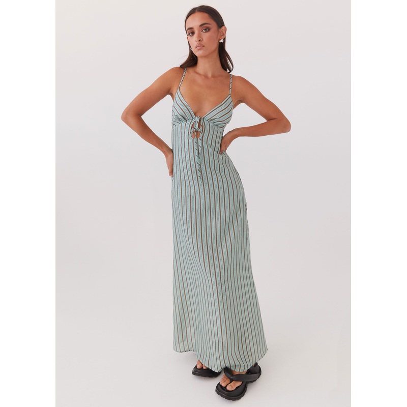 Flora Linen Maxi Dress – Coastal Stripe