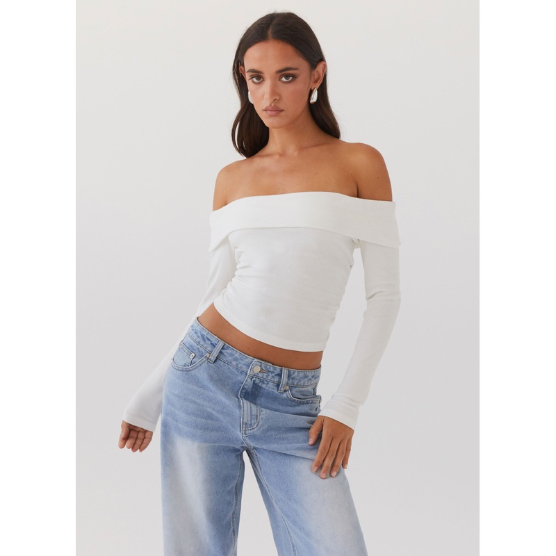 Hayley Long Sleeve Ribbed Top – White