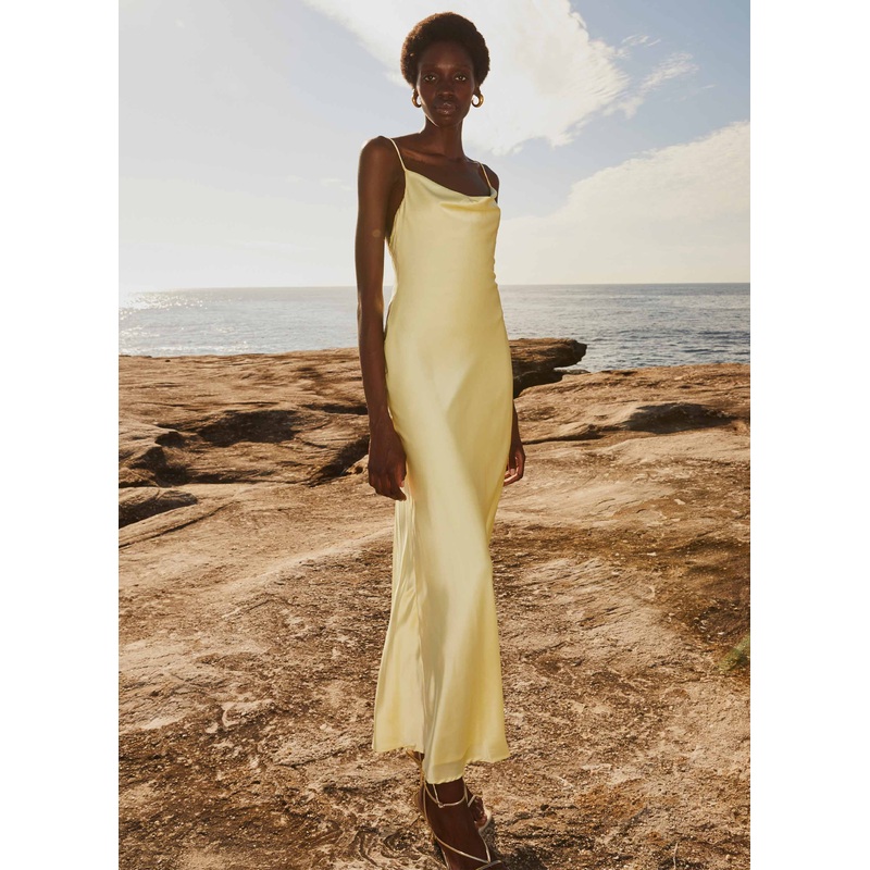 Joanna Satin Maxi Dress – Lemon