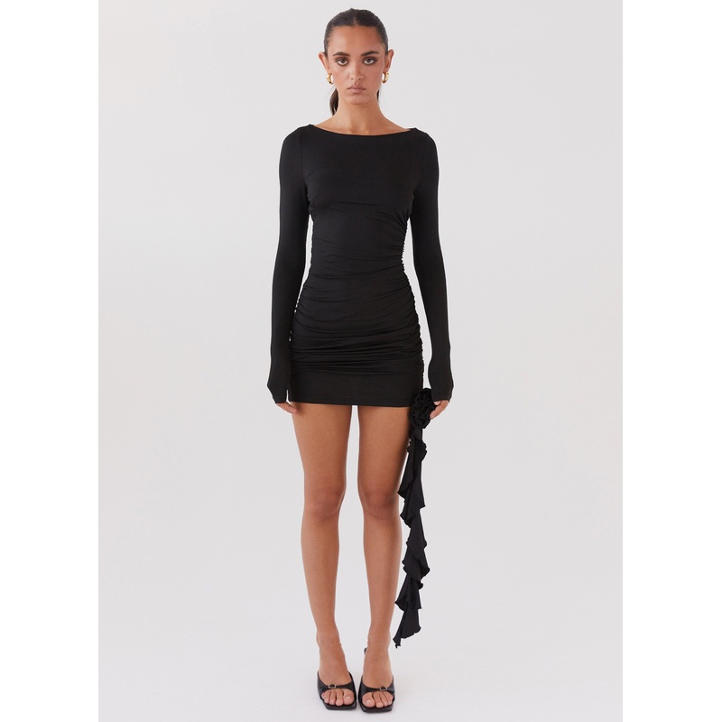 Karlie Long Sleeve Mini Dress – Black