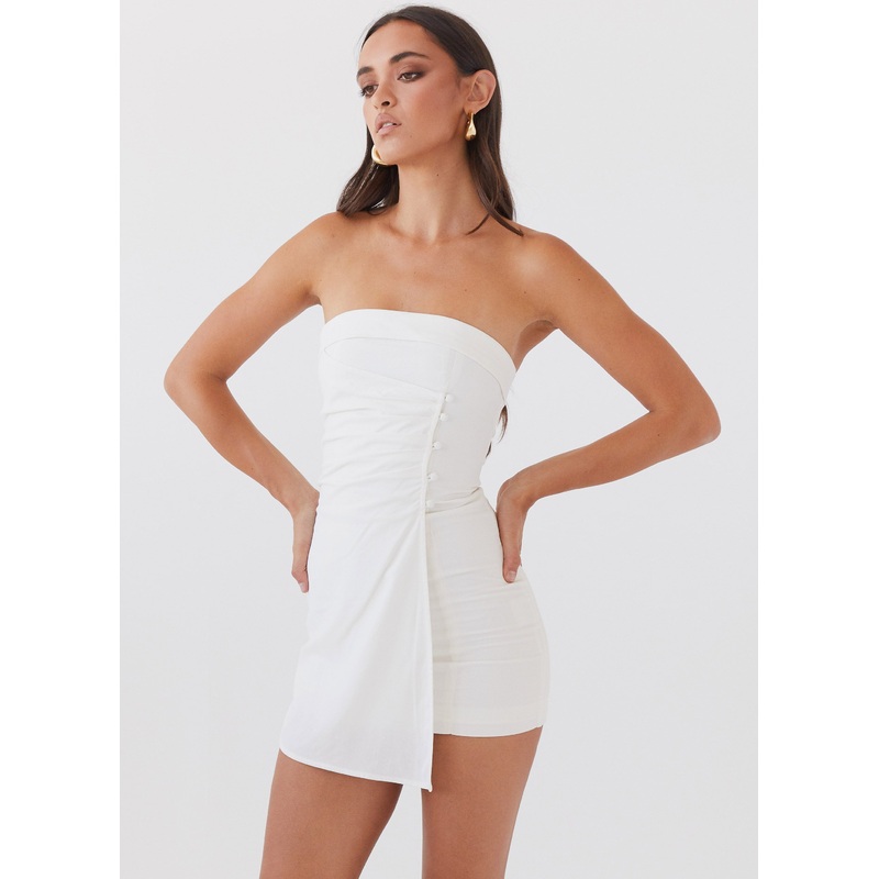Lavinia Linen Tube Mini Dress – White