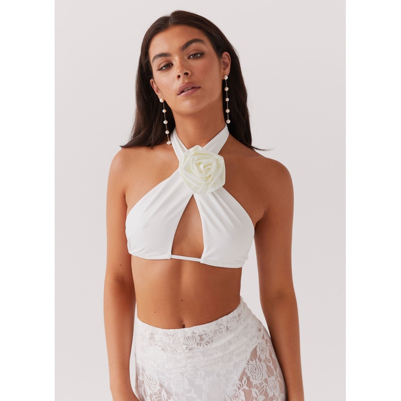 Lori Crossover Crop Top – White