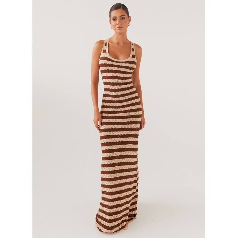 Off The Record Knit Maxi Dress – Cinnamon Stripe