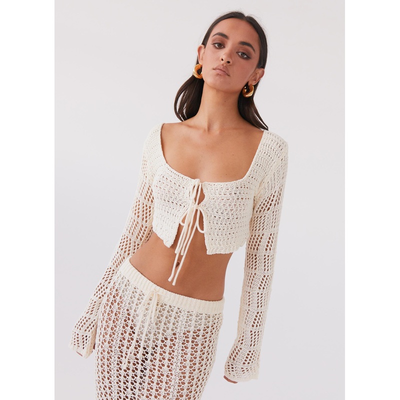 Rosalina Crochet Long Sleeve Top – Natural