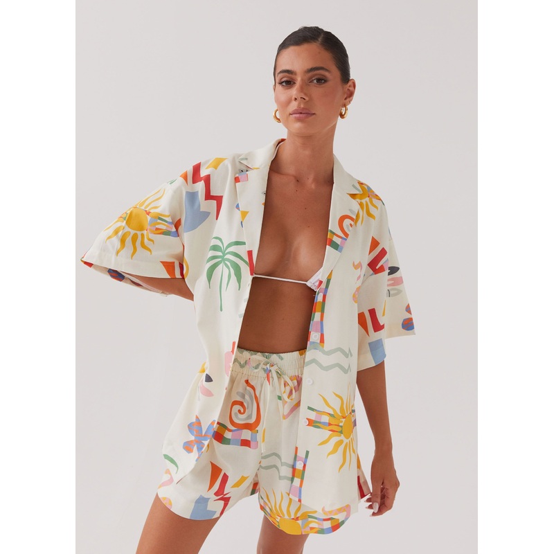 Tallulah Linen Oversized Shirt – Summer Palm