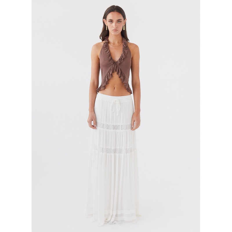 Tanya Mesh Frill Top – Chocolate