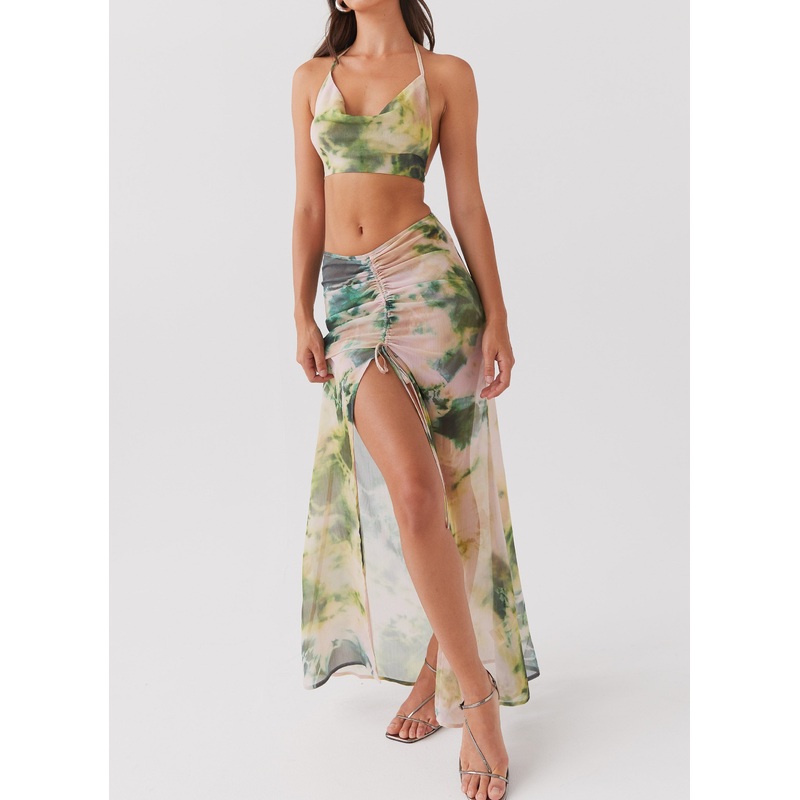 Zenta Ruched Maxi Skirt – Rainforest