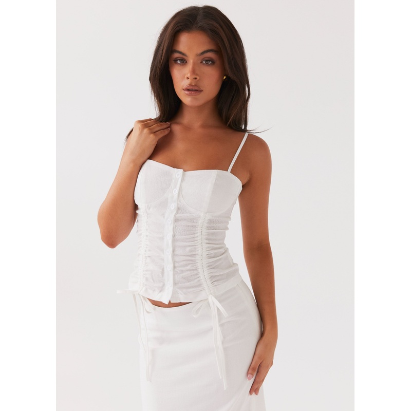 Ariana Linen Bustier Top – White