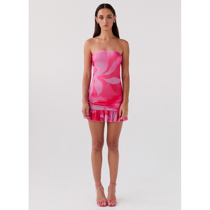 Besa Mesh Mini Dress – Neon Blush