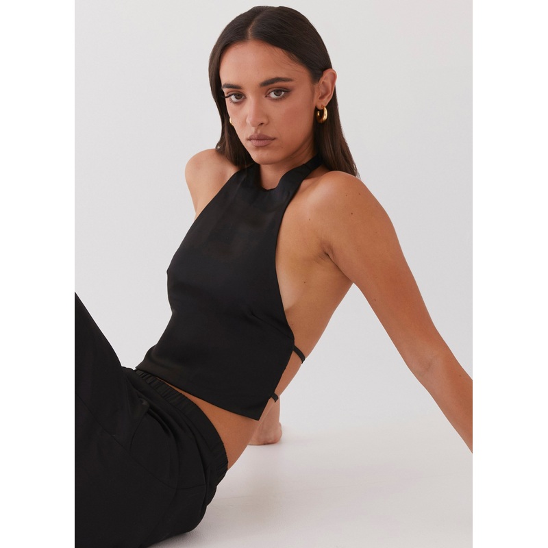Bree Satin Halterneck Top – Black