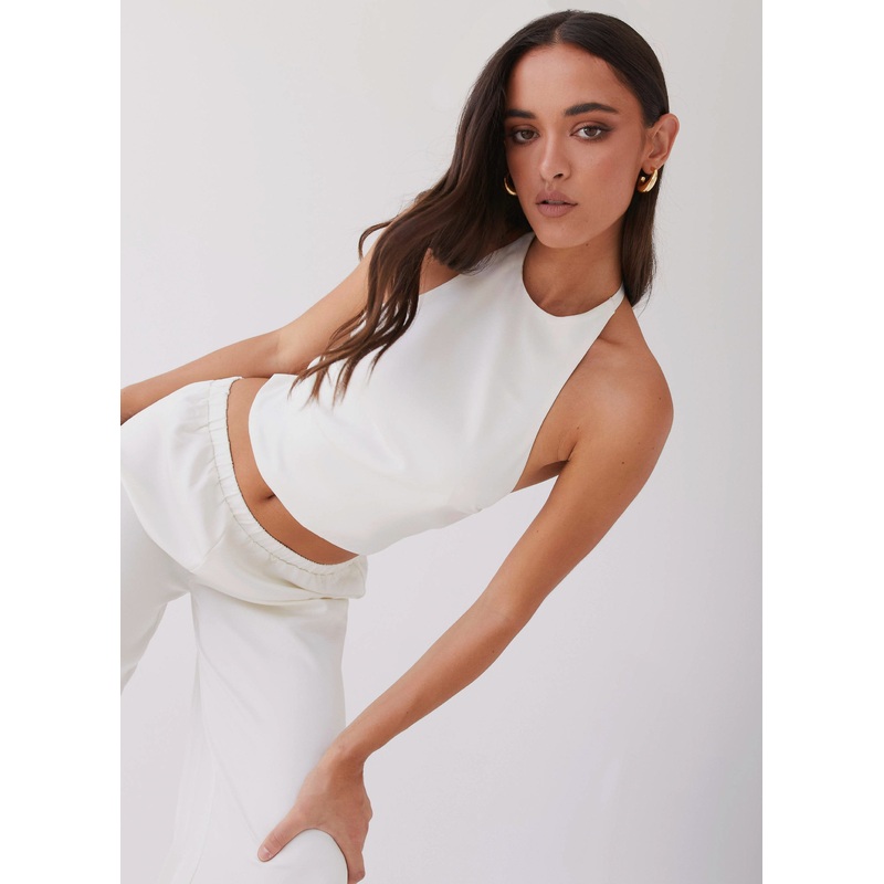 Bree Satin Halterneck Top – Pearl