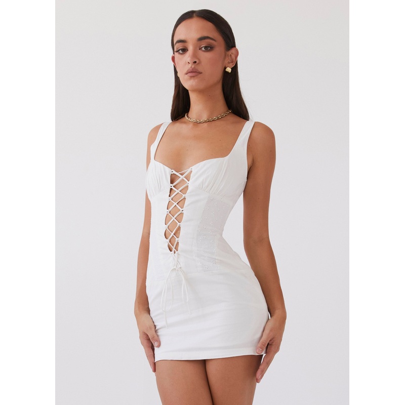 Casey Lace Up Mini Dress – White