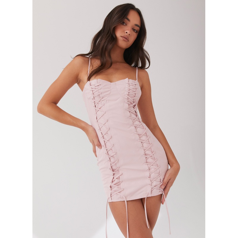Christina Lace Up Mini Dress – Lavender