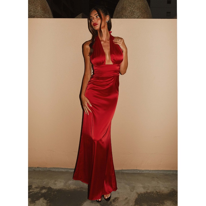 Lovelust Halterneck Maxi Dress – Red