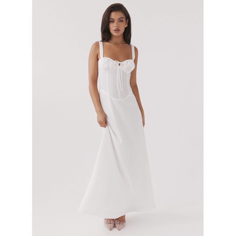 Lucie Linen Maxi Dress – White