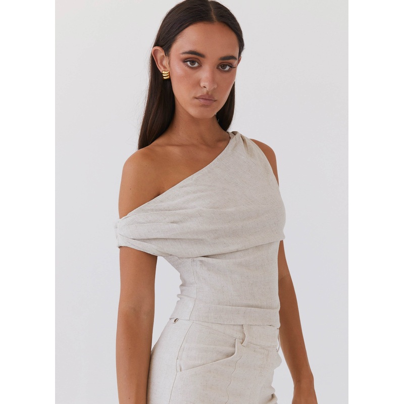 Marissa Linen One Shoulder Top – Oatmeal
