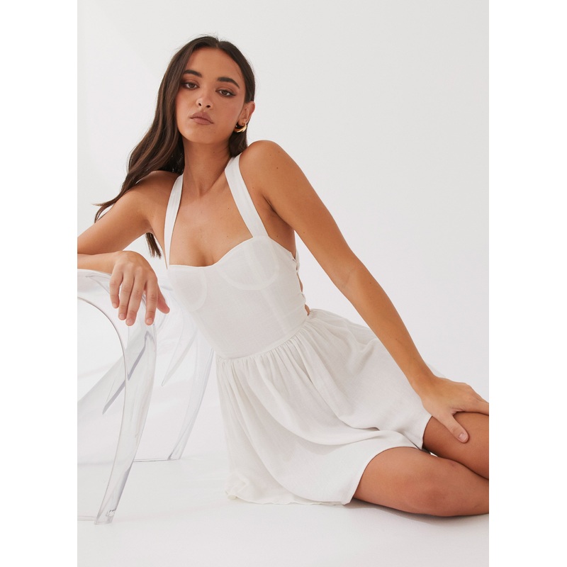 Penelope Linen Mini Dress – Ivory