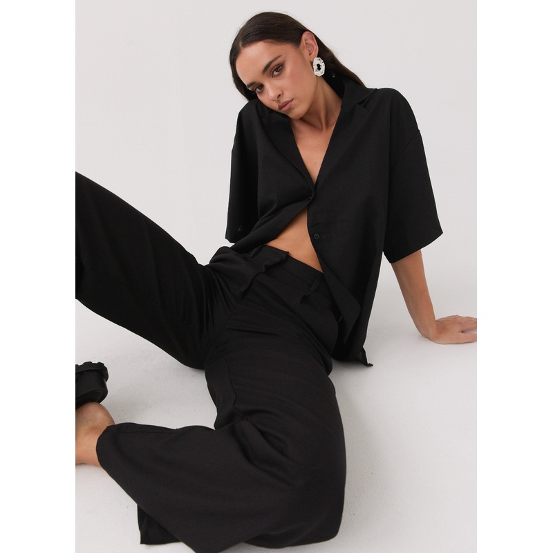 Roll With Me Linen Oversized Shirt – Black