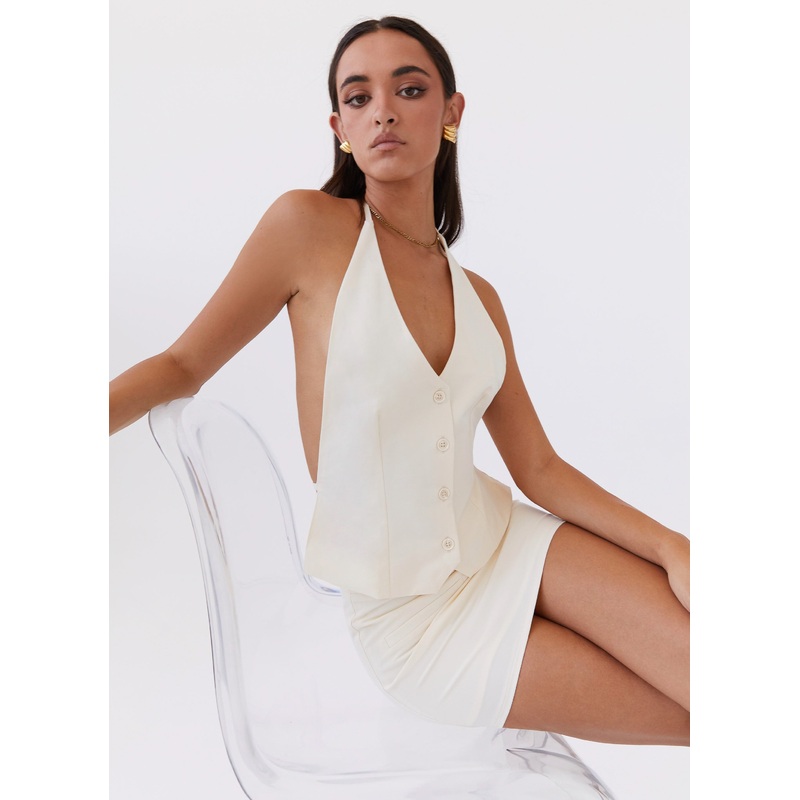 Sarah Halterneck Vest Top – Ivory