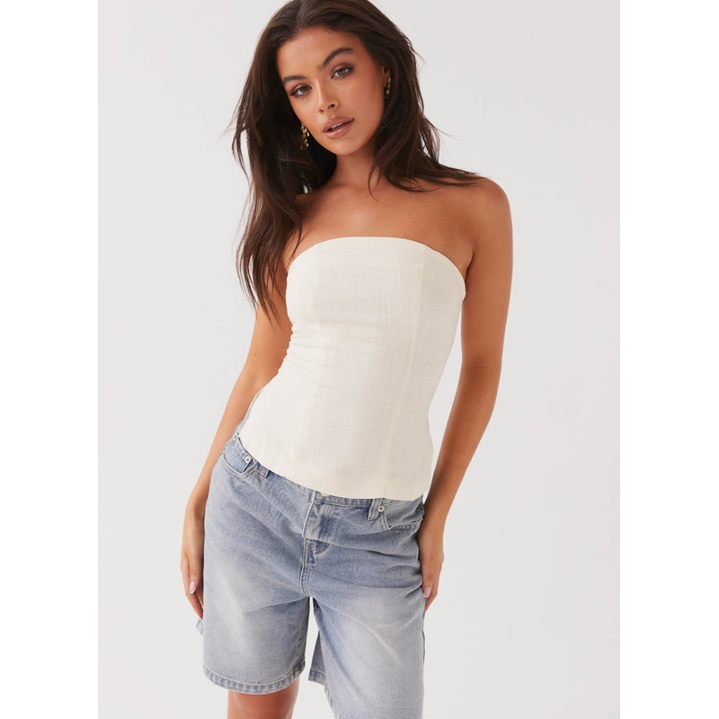 Stephanie Linen Tube Top – Ivory Cream
