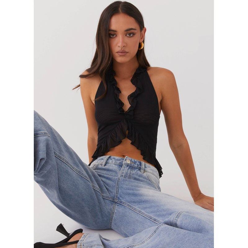 Tanya Mesh Frill Top – Black