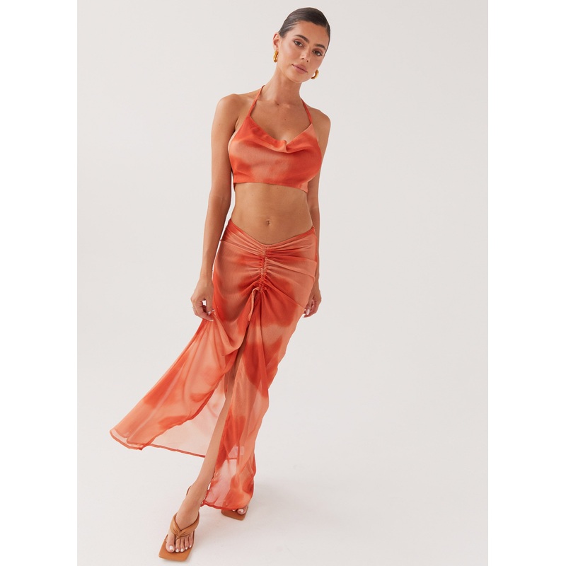 Zenta Ruched Maxi Skirt – Copper