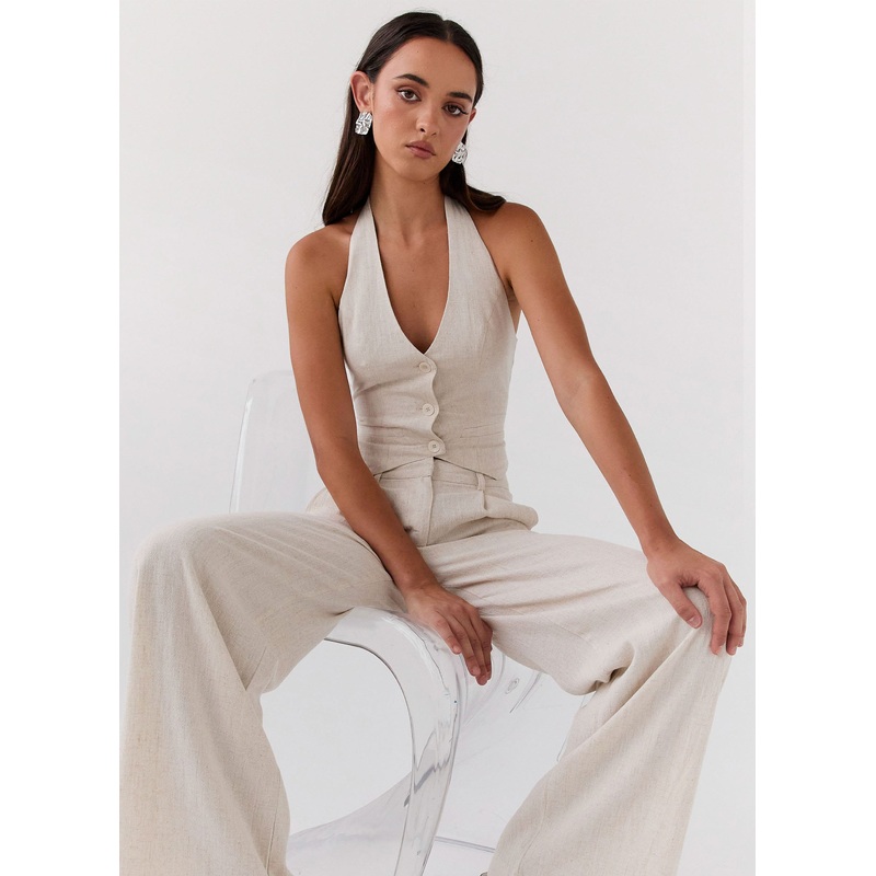 Ambrosa Halterneck Linen Vest – Oatmeal