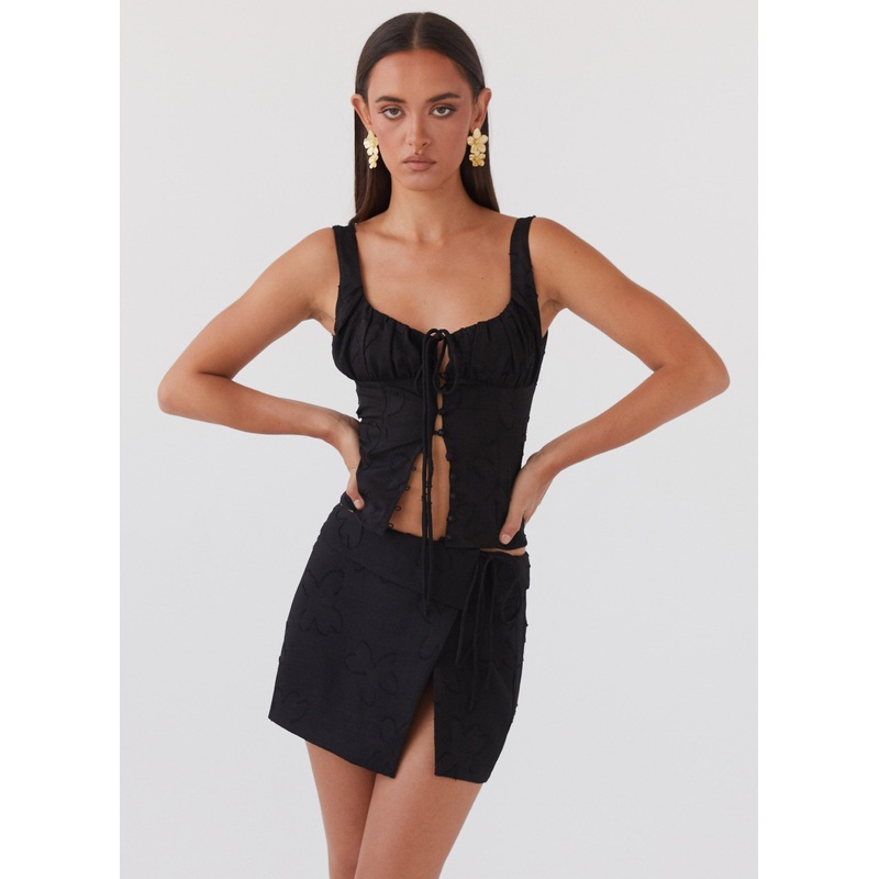 Bianka Wrap Mini Skirt – Black Petal