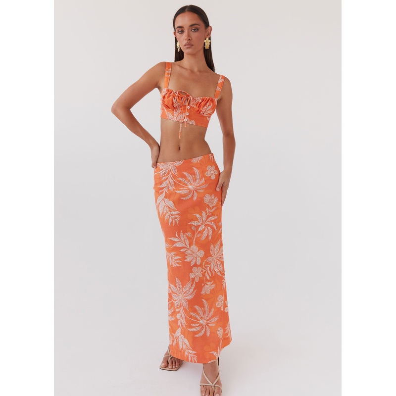 Born For Bordeaux Linen Skirt – Tropic Sunset