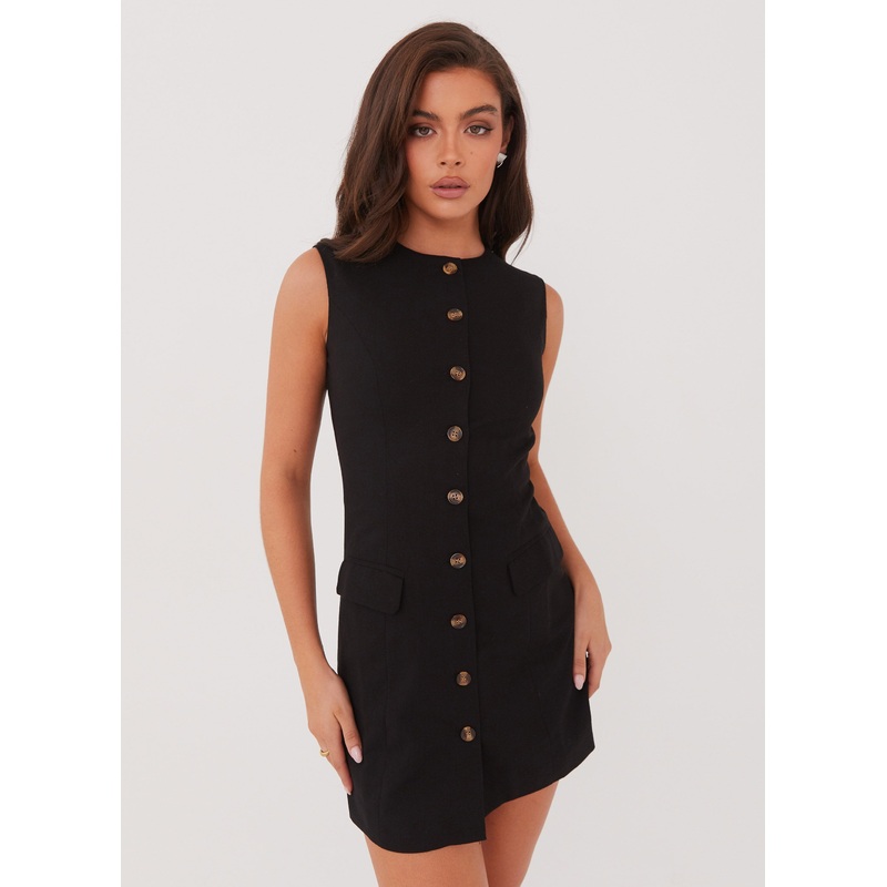 Castello Fiore Linen Mini Dress – Black