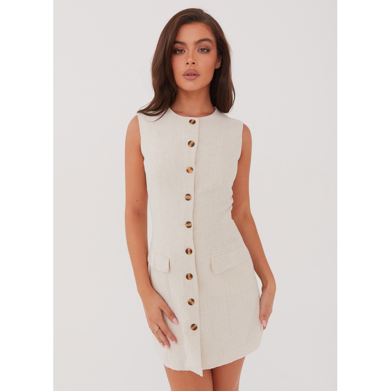 Castello Fiore Linen Mini Dress – Oatmeal