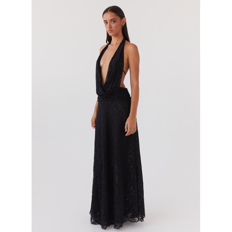 Elysia Lace Maxi Dress – Black