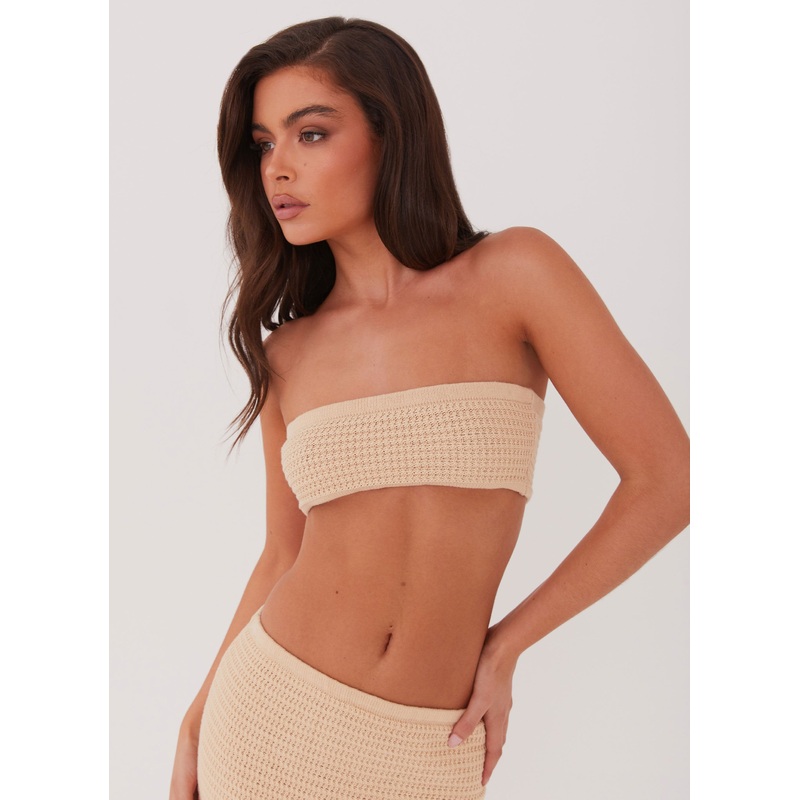 Emaline Knit Bandeau Top – Beige